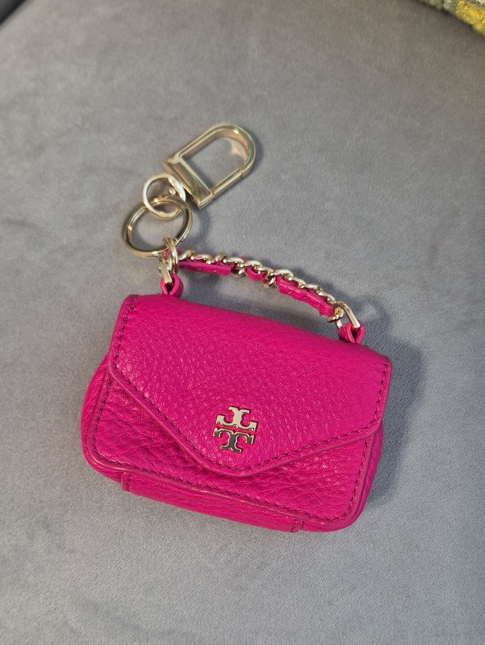 TORY BURCH Hot Pink Leather Mini Purse Keychain